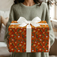Watercolor Pine Wrapping Paper, Orange Ornament Wrapping Paper, Festive Christmas Wrapping Paper, Holiday Gift Wrap Roll