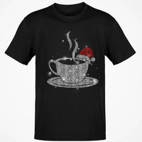 Sparkling Santa Hat Coffee Cup Tee, Love Coffee Graphic T-Shirt, Christmas Coffee Lover Shirt, Winter Holiday Season Graphic Tee
