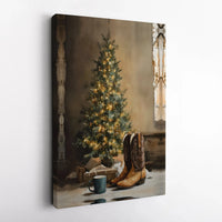Cowboy Boots Canvas Print, Western Christmas Wall Art, Rustic Holiday Tree Wall Art, Cowgirl Western Wall Art, Digital Download Print