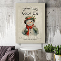 Vintage Snowman Hot Chocolate Station Poster, Grandma's Cocoa Bar Wall Art, Christmas Kitchen Art Print, Holiday Decor Digital Download