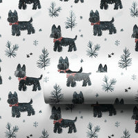 Scottie Christmas Gift Wrap, Scottish Terrier Wrapping Paper, Watercolor Dog Wrapping Paper, Black Scottie Present Wrap, Holiday Dog Paper