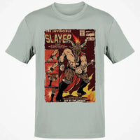Retro Christmas Horror Graphic Tee, Krampus Slayer Vintage Comic T-Shirt, Creepy Holiday Monster Slayer Shirt, Dark Yuletide Graphic Top