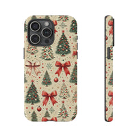 Vintage Red Bow Ornament Holiday Phone Case, Christmas Tree Phone Case for iPhone, Festive Winter Tough Phone Case, Christmas Present for Her