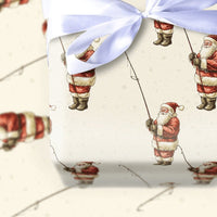 Vintage Angler Christmas Gift Wrap, Fishing Santa Claus Wrapping Paper, Fisherman Holiday Wrapping Paper, Outdoor Sportsman Present Packaging