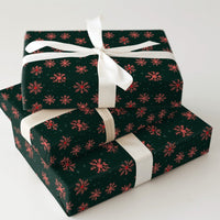 Dark Green Holiday Gift Wrap, Red Snowflake Wrapping Paper, Coral Red Winter Snowflake Wrapping Paper, Christmas Present Wrapping Paper Roll