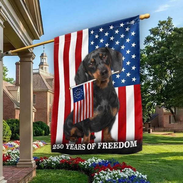 Dachshund Garden Flag 250 Years of Freedom | Patriotic Dog American Flag Design | Double-Sided Weather-Resistant Polyester | USA Independence Gift