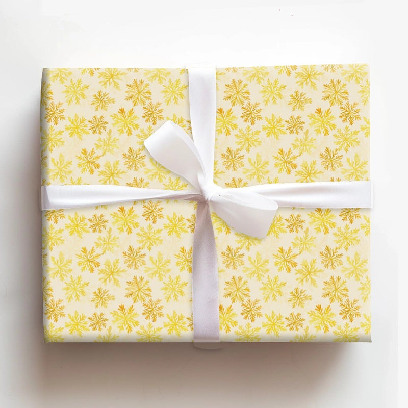 Watercolor Snowflake Gift Wrap, Gold Snowflake Wrapping Paper, Elegant Winter Holiday Wrapping Paper, Cream Christmas Gift Wrapping Paper