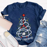 Holiday Nurse T-Shirt, Stethoscope Christmas Tree School Nurse Shirt, Adorable Medical Christmas Graphic Tee, School Nurse Xmas Present