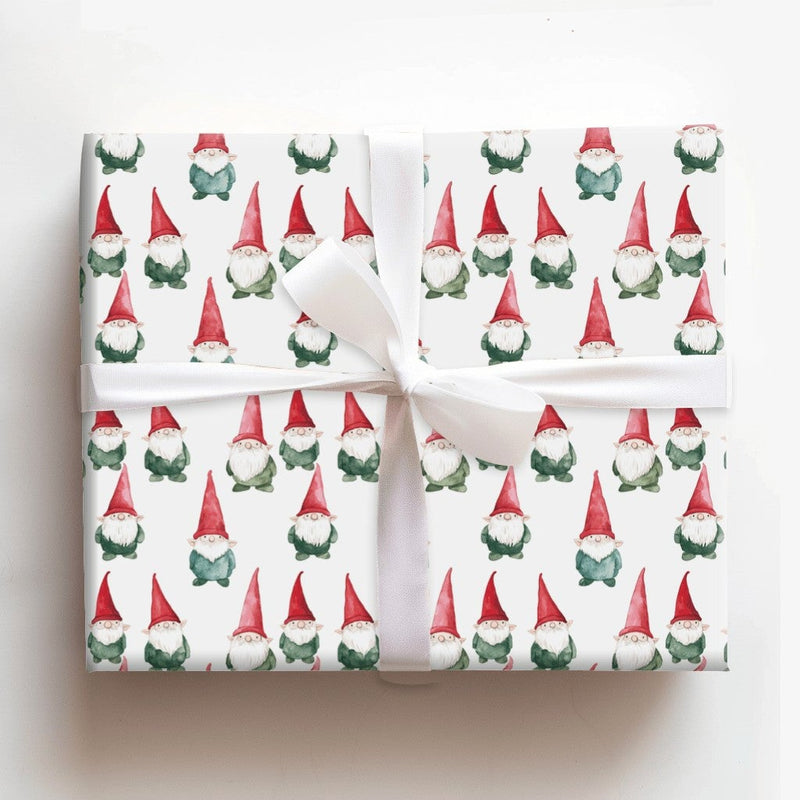 Watercolor Holiday Gnome Gift Wrap, Christmas Gnome Wrapping Paper, Adorable Winter Holiday Wrapping Paper, Festive Scandinavian Wrapping Paper