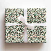Red Berry Green Leaf Gift Wrap, Botanical Christmas Wrapping Paper, Winter Holiday Wrapping Paper, Festive Botanical Gift Wrap Roll