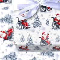 Waving Santa Claus Gift Wrap, Wheelchair Santa Wrapping Paper, Watercolor Inclusive Christmas Wrapping Paper, Adaptive Holiday Gift Wrap