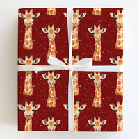 Snowy Red Animal Gift Wrap, Watercolor Giraffe Christmas Wrapping Paper, Festive Winter Giraffe Wrapping Paper, Holiday Gift Wrapping Paper