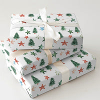 Holiday Star Gift Wrap, Watercolor Christmas Trees Wrapping Paper, Colorful Xmas Trees Gift Wrap Roll, Festive Winter Holiday Wrapping Paper