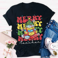 Festive Holiday Graphic Tee, Christmas Tree Teacher T-Shirt, Retro Xmas Teacher Shirt, School Educator Winter Tee, Teacher Christmas Present