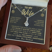 CZ Ribbon Pendant Necklace, To My Wife Christmas Necklace, 14k White Gold Over Stainless Steel Jewelry, Romantic Holiday Present for Wife