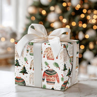 Festive Holiday Gift Wrap, Ugly Christmas Sweater Wrapping Paper, Watercolor Xmas Tree Wrapping Paper, Adorable Holiday Present Wrapping Paper