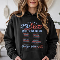 250 Years Liberty and Justice Hoodie | Patriotic Social Justice Rights Statement | Soft Cotton-Polyester Blend | Gift for Activists and History Lovers