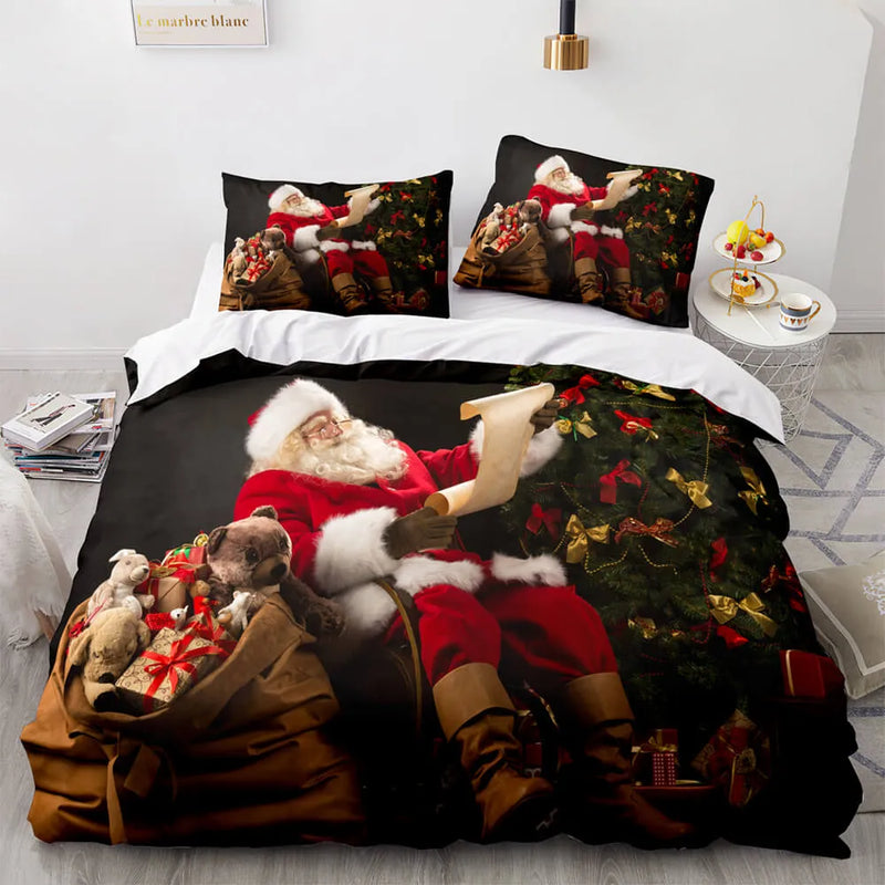 Holiday Bedding Set, Santa Claus Christmas Duvet Cover Set, Microfiber Comforter Quilt Cover, Kids Room Bedding, Christmas Present