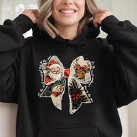 Retro Santa Snowman Reindeer Sweatshirt, Christmas Coquette Bow Hoodie, Girly Holiday Aesthetic Hooded Pullover, Festive Xmas Present Hoodie