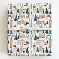 Big Ben Double-Decker Bus Gift Wrap, London Christmas Wrapping Paper, British Cityscape Present Paper, London Holiday Wrapping Paper