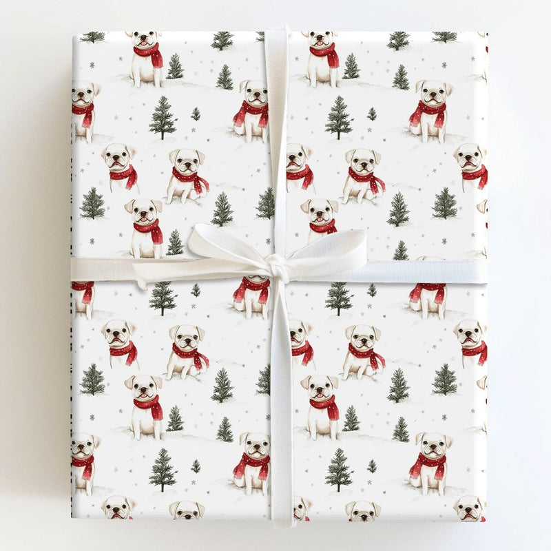 Adorable Christmas Dog Wrapping Paper, Watercolor Pug Wrapping Paper, Festive Winter Puppy Gift Wrap, Holiday Pet Gift Wrapping Paper Roll