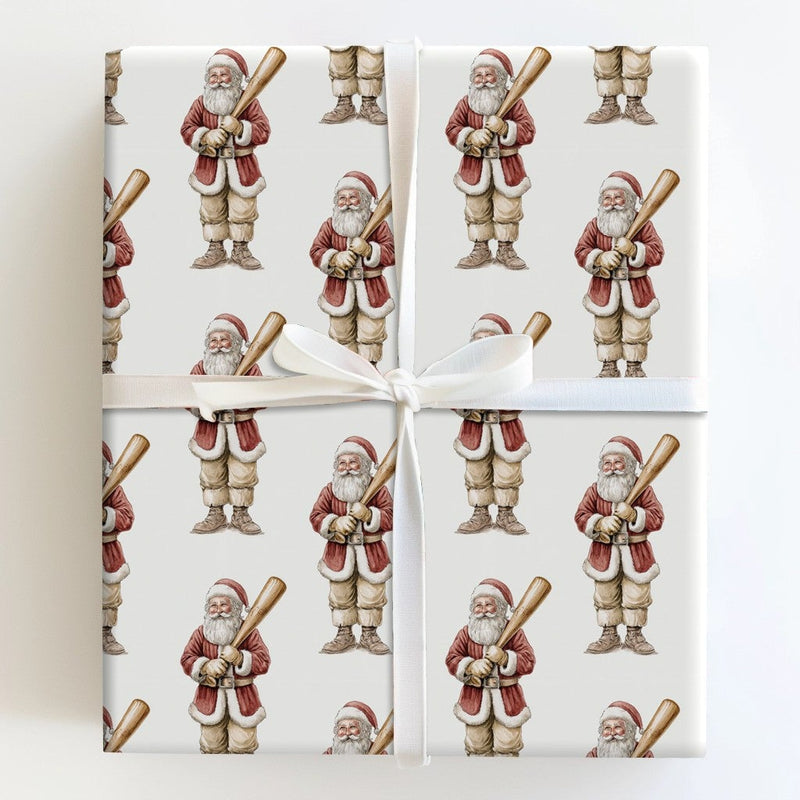 Vintage Sports Christmas Gift Wrap, Baseball Santa Wrapping Paper, Humorous Holiday Wrapping Paper, Athlete Xmas Present Gift Wrap Roll