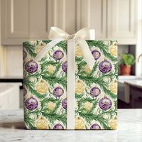 Watercolor Holiday Pine Gift Wrap, Purple and Gold Ornament Christmas Wrapping Paper, Festive Baubles Wrapping Paper, Elegant Xmas Gift Wrap