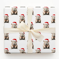 Santa Hat Animal Holiday Gift Wrap, Christmas Wombat Wrapping Paper, Adorable Australian Wildlife Wrapping Paper, Festive Winter Wrapping Paper