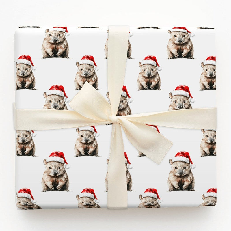 Santa Hat Animal Holiday Gift Wrap, Christmas Wombat Wrapping Paper, Adorable Australian Wildlife Wrapping Paper, Festive Winter Wrapping Paper