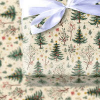 Rustic Winter Forest Gift Wrap, Vintage Christmas Tree Wrapping Paper, Illustrated Pine Tree Wrapping Paper Roll