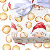Baseball Christmas Gift Wrap, Watercolor Baseball Santa Wrapping Paper, Santa Head Holiday Wrapping Paper, Baseball Player Xmas Gift Wrap