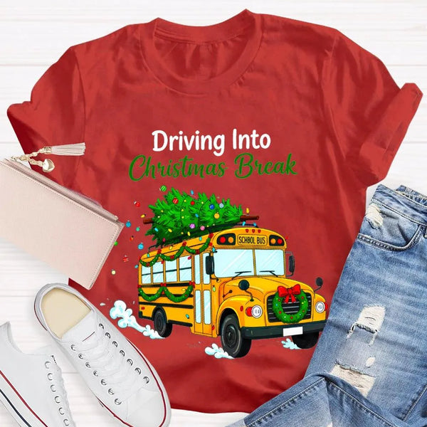 Driving into Christmas Break Shirt, Christmas School Bus T-Shirt, Winter Holiday Bus Driver Tee, Teacher Graphic T-Shirt, Xma