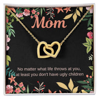 Interlocking Hearts Necklace, Humorous Mom Necklace, Rose Gold Heart Pendant Necklace, Christmas Present for Mom, Birthday Jewelry for Her