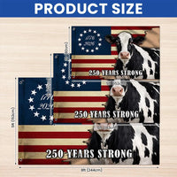 250 Years Strong Dairy Cow American Flag | 1776-2026 Betsy Ross Patriotic House Flag | UV-Resistant Polyester | Farm & Garden Decor
