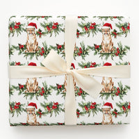 Santa Hat Mountain Lion Gift Wrap, Cougar Christmas Wrapping Paper, Holiday Cougar Paper Roll, Festive Wildlife Cougar Present Wrap