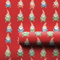 Watercolor Scandinavian Gift Wrap Roll, Red Christmas Gnome Wrapping Paper, Whimsical Holiday Present Paper, Nordic Winter Gift Wrapping