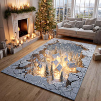 Winter Wonderland Floor Rug, Glowing Christmas Village Area Rug, Holiday Season Accent Rug, Comfy Washable Carpet Living Room Decor