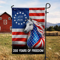 Patriotic White Horse Garden Flag | 250 Years of Freedom 1776-2026 | Double-Sided Premium Polyester | Americana Farmhouse Decor