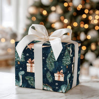 Watercolor Dino Gift Wrap, Navy Christmas Dinosaur Wrapping Paper, Winter Tree Holiday Dinosaur Wrapping Paper, Kids Gift Wrapping Paper