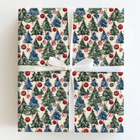 Red White Blue Tree Holiday Wrapping Paper, Americana Patriotic Christmas Wrapping Paper, Star Ornament Gift Wrap, Rustic Xmas Paper Roll