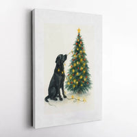 Watercolor Holiday Dog Lights Poster, Black Labrador Christmas Tree Canvas Art, Festive Pet Decor Print, Digital Download Present