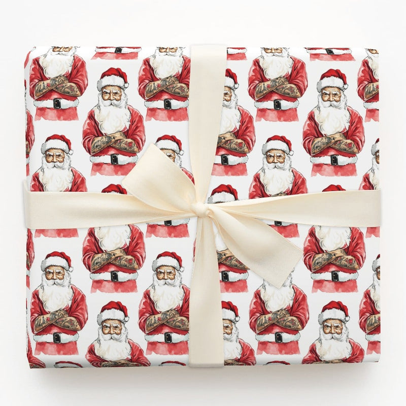 Hipster Tattoo Sleeve Santa Wrapping Paper, Tattooed Santa Wrapping Paper, Cool Alternative Christmas Wrapping Paper, Punk Gift Wrap Roll