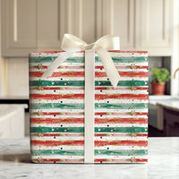 Red Green Gold Stripe Gift Wrap, Abstract Christmas Wrapping Paper, Watercolor Brush Strokes Gift Wrap, Polka Dot Holiday Paper