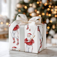 Retro Sport Christmas Gift Wrap, Vintage Baseball Santa Wrapping Paper, Red Uniform Baseball Wrapping Paper, Sports Fan Gift Wrap Roll
