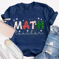 Colorful Snowflake Holiday Font Shirt, Math Teacher Christmas T-Shirt, Adorable Mathematics Educator Graphic Tee, Xmas Teacher Present