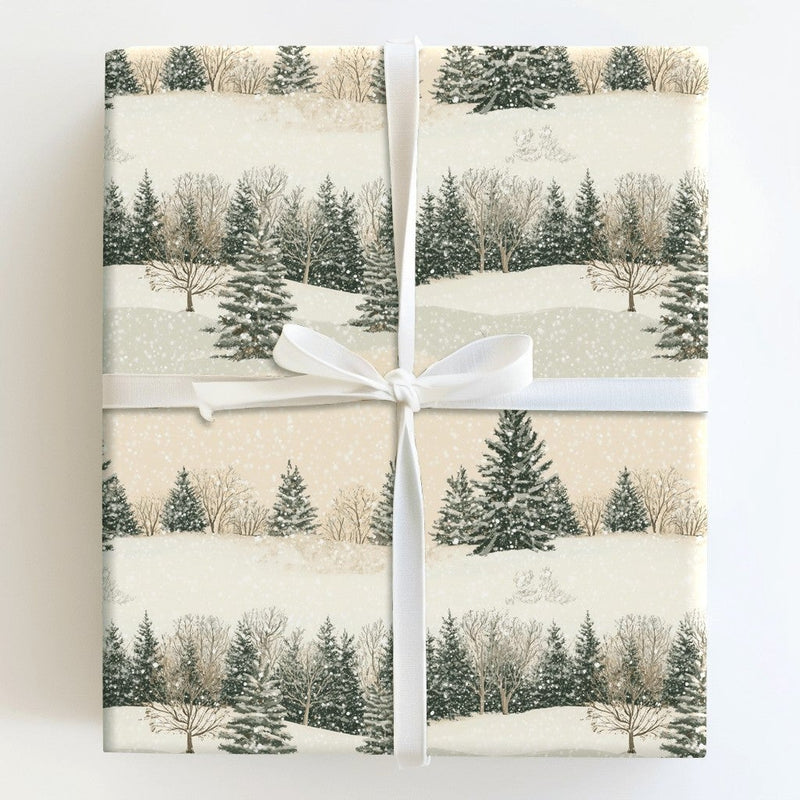 Snowy Pine Tree Gift Wrap, Winter Forest Wrapping Paper, Rustic Holiday Wrapping Paper, Scenic Woodland Gift Wrap, Christmas Wrapping Paper