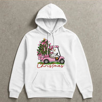 Humorous Christmas Goose Hoodie, Christmas Golf Cart Goose Hoodie, Retro Pink Christmas Tree Hoodie, Golf Cart Holiday Sweatshirt, Xmas Present