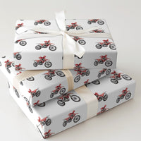Motocross Holiday Gift Wrap, Dirt Bike Christmas Wrapping Paper, Motorcycle Bow Wrapping Paper, Racing Enthusiast Present Wrap Roll