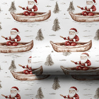 Rustic Holiday Gift Wrap, Watercolor Santa Canoe Wrapping Paper, Nature Lover Santa Wrapping Paper, Pine Tree Christmas Gift Wrap Roll