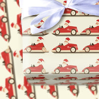 Vintage Racing Holiday Gift Wrap, Race Car Santa Wrapping Paper, Go Kart Santa Christmas Wrapping Paper, Retro Driver Wrapping Paper Roll